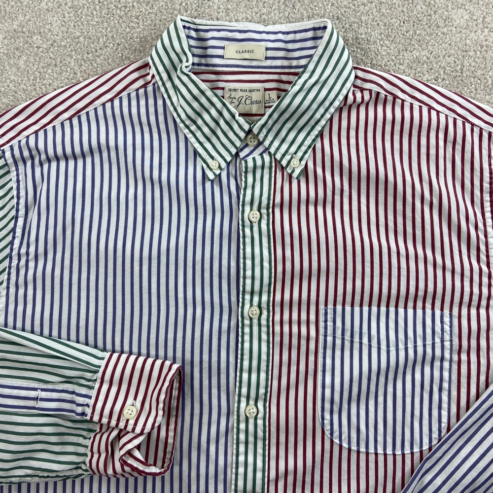 J.Crew Secret Wash Shirt Men Large Multi Color Stripe Fun Shirt Button Down